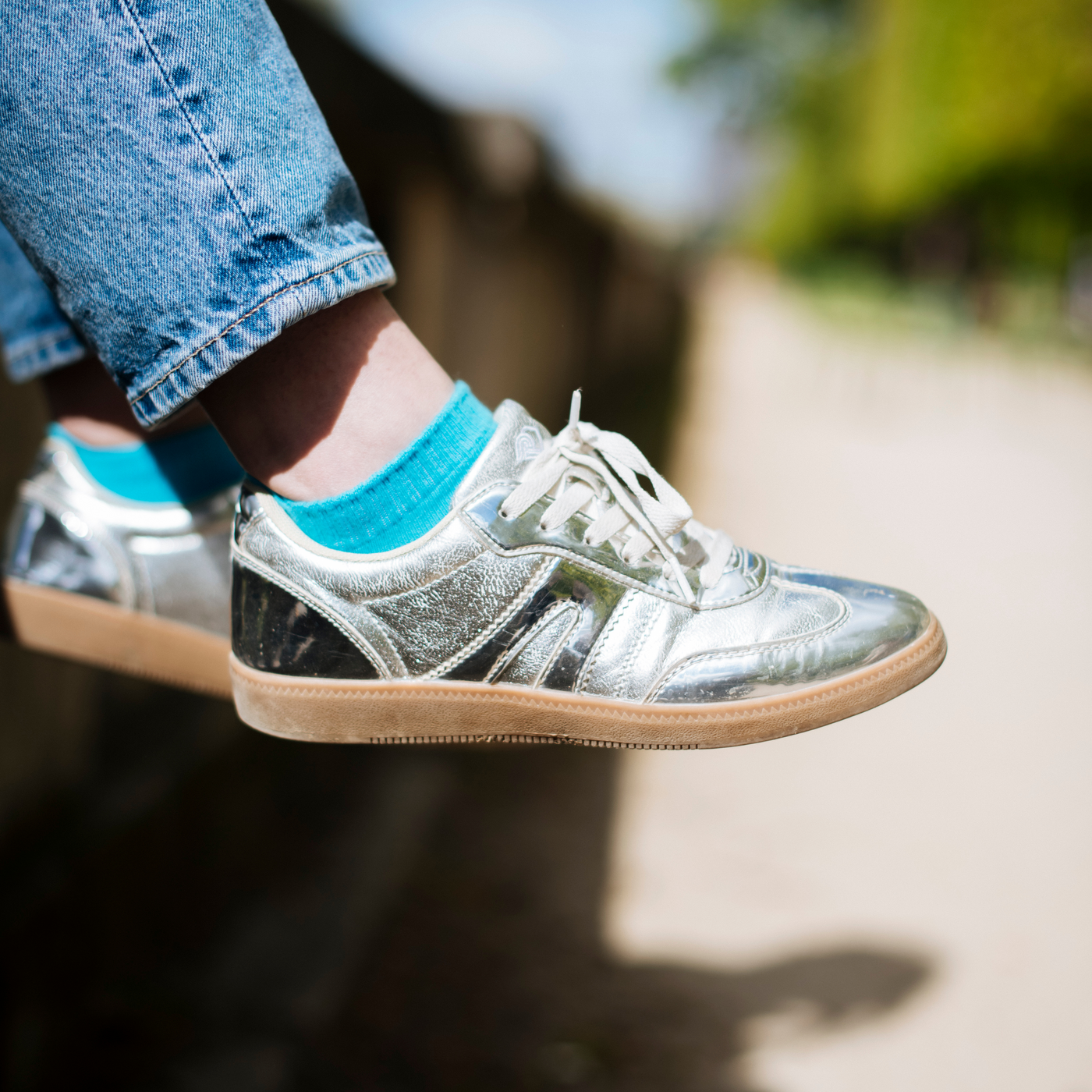 Socquette Bleu turquoise - Made in France - 4