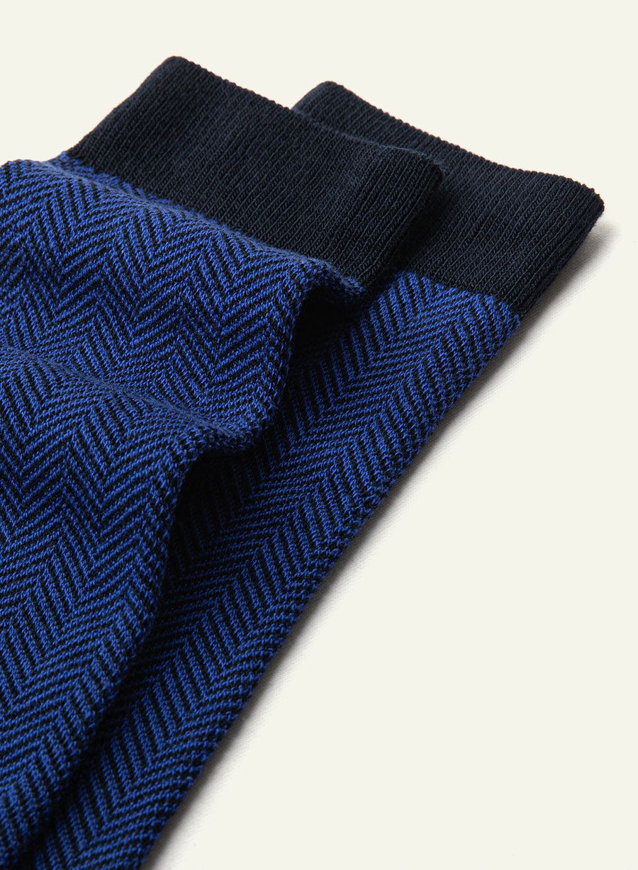 Chaussettes fantaisie hautes Chevronnée Bleue - vue 4 - Archiduchesse
