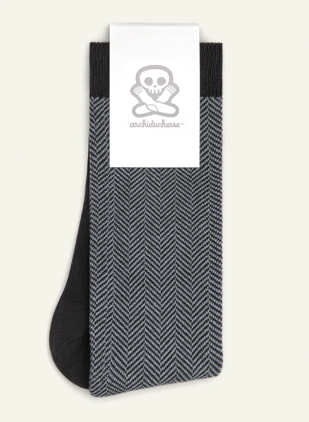 Chaussettes fantaisie hautes Chevronnée Grise - vue 3 - Archiduchesse
