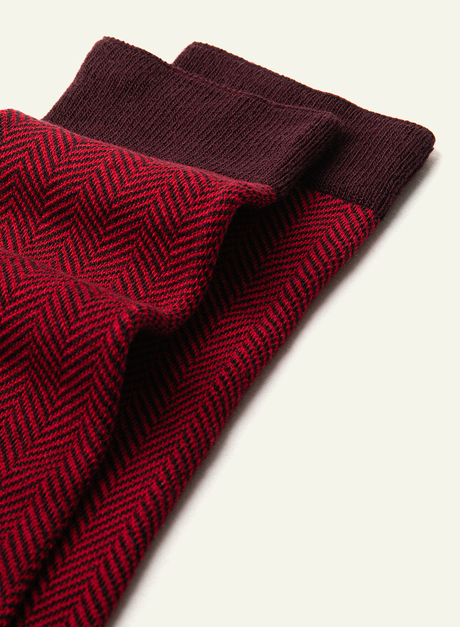 Chaussettes fantaisie hautes Chevronnée Rouge - vue 4 - Archiduchesse