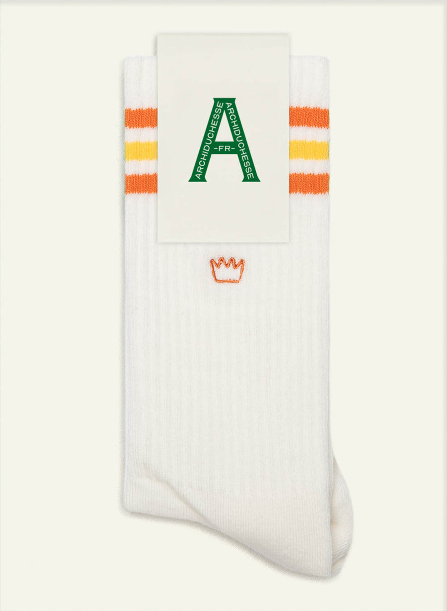 Chaussettes Bouclette rayée orange et jaune - vue 3 - Archiduchesse